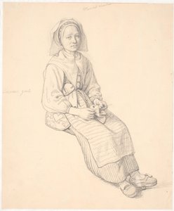 Mujer sueca sentada con tejido de Wilhelm Marstrand