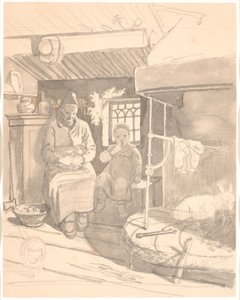 Cabaña campesina sueca con anciana y niño de Wilhelm Marstrand