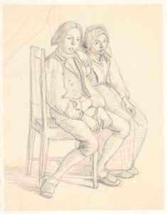 Niña y niño suecos sentados en una silla de Wilhelm Marstrand