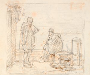 Dos italianos en un muelle junto al mar de Wilhelm Marstrand