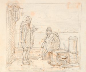 Dos italianos en un muelle junto al mar de Wilhelm Marstrand