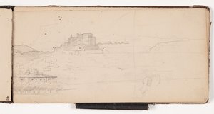 Vista hacia una ciudad en un paisaje montañoso italiano de Wilhelm Marstrand