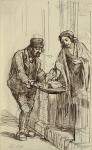 Joven dama y vendedor de pescado