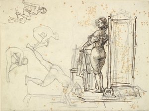 Joven chica vistiéndose y cuatro estudios de modelo de Wilhelm Marstrand