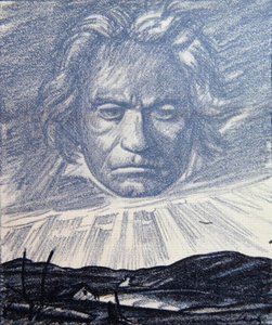 Homenaje al genio de Beethoven, ilustración de la revista "Simplicissimus", Munich 1920 (litografía) de Wilhelm Schulz