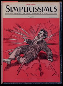 Caricatura de León Trotsky (1879-1940) atacado, de la revista "Simplicisissimus", octubre de 1928 (litografía en color).