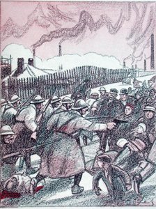 Represión del ejército francés durante la ocupación del Ruhr, de "Simplicissimus", enero de 1924 (litografía en color).