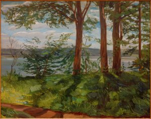 Paisaje en el lago Starnberg con tres árboles
