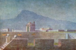 En las murallas del antiguo castillo (litografía en color)