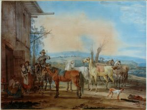 Jinete frente a una taberna de Wilhelm von Kobell