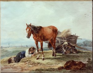Campesino durmiendo con caballo de Wilhelm von Kobell