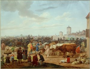 Mercado de ganado en el borde de una ciudad de Wilhelm von Kobell