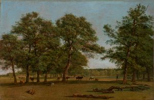 Weideauen cerca de Dietramszell (paisaje de pastos con viejos robles) de Wilhelm von Kobell