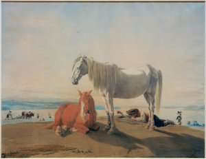 Caballos pastando en el lago Starnberg de Wilhelm von Kobell