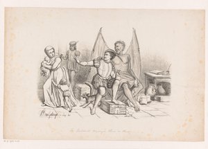 Hombre poseído por la codicia La sed de oro ahuyenta a la viuda y al huérfano (título sobre el objeto)