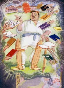 El sueño de Potts Minor antes del partido de cricket escolar (litografía en color)