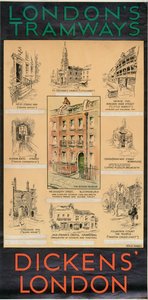 El Londres de Dickens, cartel de Tranvías del Consejo del Condado de Londres LCC, 1930 de Will Owen