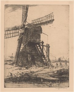 Molino en el agua cerca de Leiden de Willem Adrianus Grondhout (signed by artist)