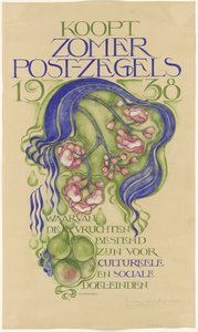 Diseño de un cartel para la venta de sellos de verano para el año 1938 de Willem Arondéus (signed by artist)