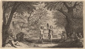 Bacanal con una pareja bailando en el centro de Willem Basse