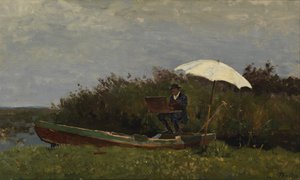 El pintor Gabriël trabajando en un bote