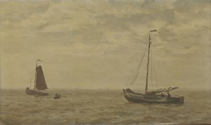 Paisaje marino con barcos de pesca