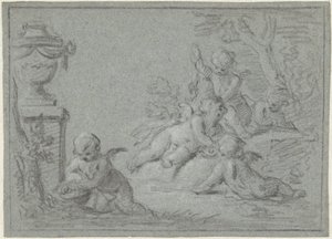 Putti en un paisaje con un florero de Willem Bilderdijk