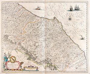 Ancona, Marcas, Italia, en "Theatrum Orbis Terrarum, sive Atlas Novus" de Willem Blaeu, Ámsterdam.