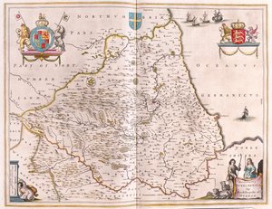 Bishoprike de Durham, en "Theatrum Orbis Terrarum, sive Atlas Novus" de Willem Blaeu, Amsterdam