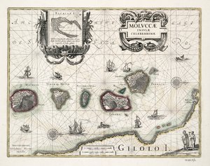 Mapa de las Molucas, Indonesia de Willem Blaeu