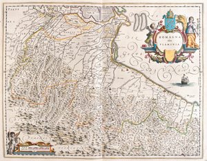 Emilia Romagna, Italia, en "Theatrum Orbis Terrarum, sive Atlas Novus" de Willem Blaeu, Amsterdam
