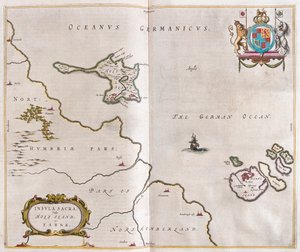 Isla Santa y Lindisfarne, en "Theatrum Orbis Terrarum, sive Atlas Novus" de Willem Blaeu, Amsterdam