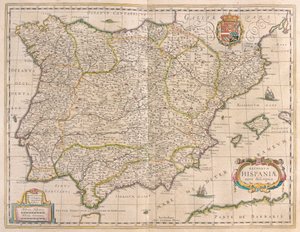 Península Ibérica, en "Theatrum Orbis Terrarum, sive Atlas Novus" de Willem Blaeu, Amsterdam