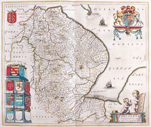 Lincoln shire, en "Theatrum Orbis Terrarum, sive Atlas Novus" de Willem Blaeu, Amsterdam