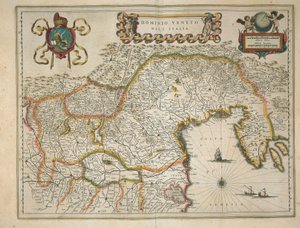 Mapa del dominio veneciano, de Regionum Italiae por Willem Blaeu, grabado