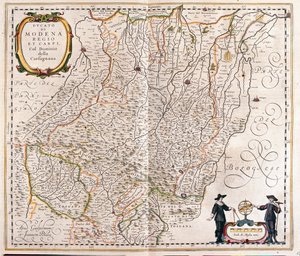 Módena, Reggio Emilia, Carpi, parte final de Garfagnana, Italia, en "Theatrum Orbis Terrarum, sive Atlas Novus" de Willem Blaeu, Amsterdam. de Willem Blaeu