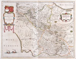 Molise, Benevento, Avellino, Italia, en "Theatrum Orbis Terrarum, sive Atlas Novus" de Willem Blaeu, Amsterdam.