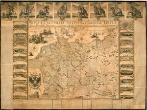 Nueva y precisa ilustración de Alemania en su totalidad por Willem Janszoon Blaeu, grabado en cobre, impreso en Ámsterdam