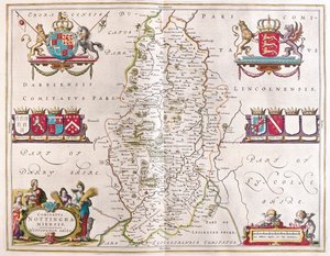 Nottingham shire, en "Theatrum Orbis Terrarum, sive Atlas Novus" de Willem Blaeu, Amsterdam