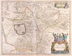 Perugia, Italia, en "Theatrum Orbis Terrarum, sive Atlas Novus" de Willem Blaeu, Amsterdam