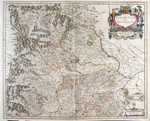 Piemont (región de Italia), en "Theatrum Orbis Terrarum, sive Atlas Novus" de Willem Blaeu, Amsterdam