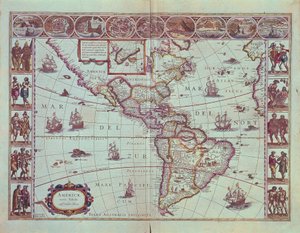 Placa que representa el mapa de América del Sur de Willem Blaeu