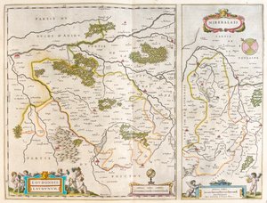 Quercy y Pirineos - Mirebeaux, en "Theatrum Orbis Terrarum, sive Atlas Novus" de Willem Blaeu, Amsterdam.