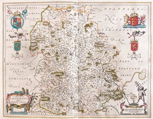 Shropshire, en "Theatrum Orbis Terrarum, sive Atlas Novus" de Willem Blaeu, Amsterdam