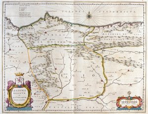 Provincia española de Asturias, Castilla y León, incluidas las ciudades de Oviedo, León, Santander y Valladolid, en "Theatrum Orbis Terrarum, sive Atlas Novus" de Willem Blaeu, Amsterdam. de Willem Blaeu