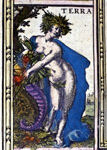 La Tierra, uno de los cuatro elementos representados en el Atlas de W. Blaeu impreso en Ámsterdam en 1655 de Willem Blaeu