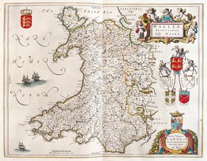 Gales, en "Theatrum Orbis Terrarum, sive Atlas Novus" de Willem Blaeu, Amsterdam
