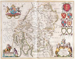 Westmorland, en "Theatrum Orbis Terrarum, sive Atlas Novus" de Willem Blaeu, Amsterdam