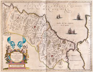 noroeste de África y Marruecos, en "Theatrum Orbis Terrarum, sive Atlas Novus" de Willem Blaeu, Amsterdam.