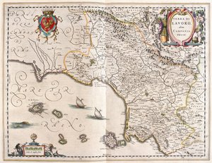región de Campania, Italia, en "Theatrum Orbis Terrarum, sive Atlas Novus" de Willem Blaeu, Amsterdam